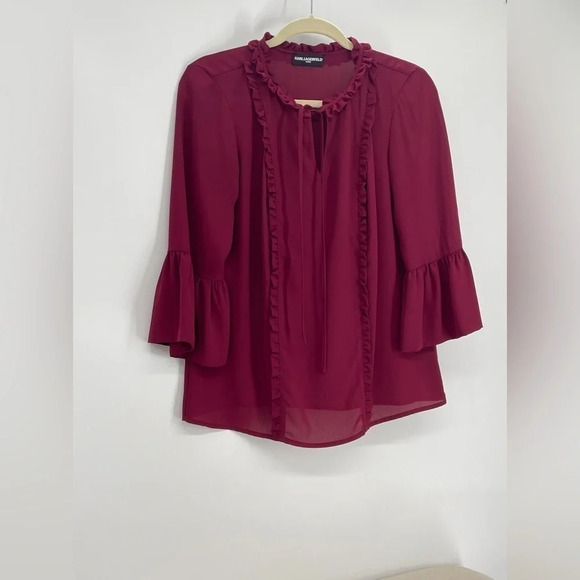 Karl Lagerfeld Paris Women’s Ruffle Detail Delicate Career Blouse Top Size S - Picture 1 of 7